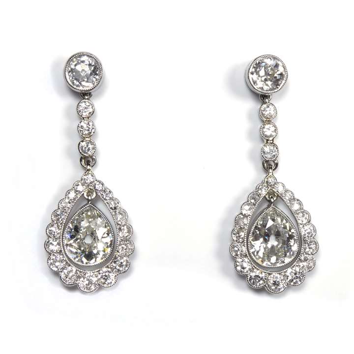 Pair of  diamond drop earrings Centre drop with diamond surround